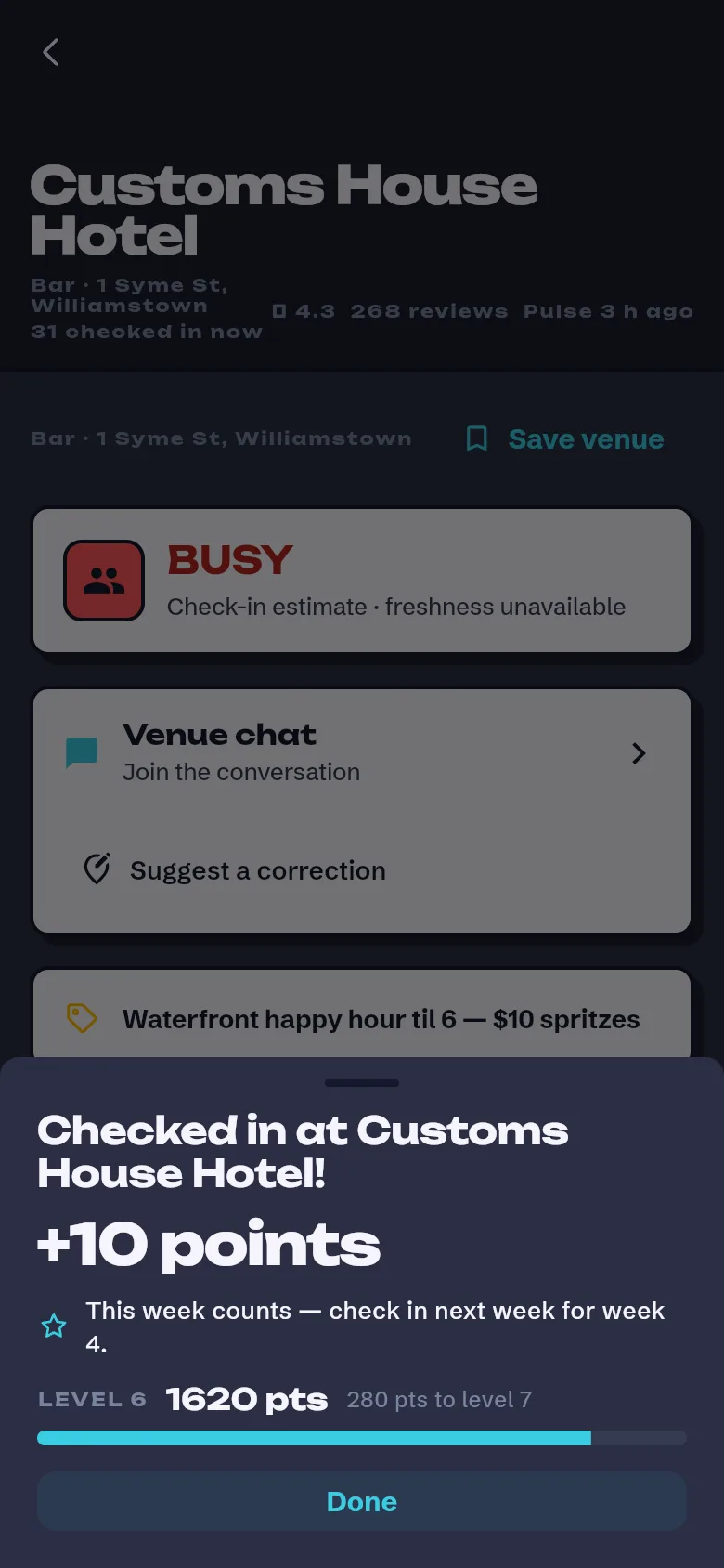 CrowdPop check-in sheet showing demo points